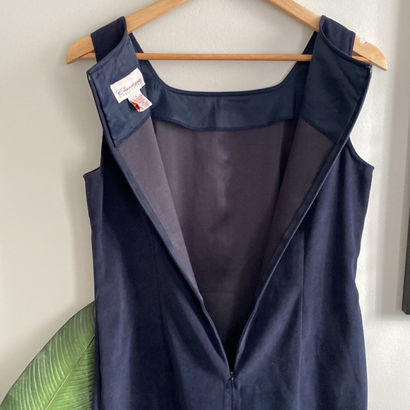 VINTAGE Suede-feel Navy Shift Dress - Picture 7 of 8